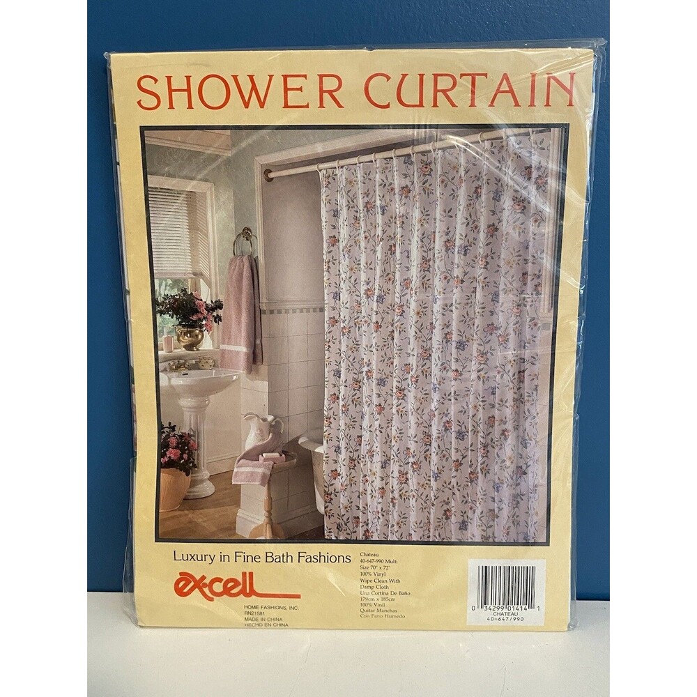 NEW Excell Home Fashions Shower Curtain Pink & White Floral VTG 70"x72" Chateau